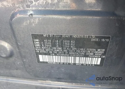 2016 Subaru Legacy 2.5I Limited z USA, uszkodzony, nr VIN 4S3BNAN61G3020201